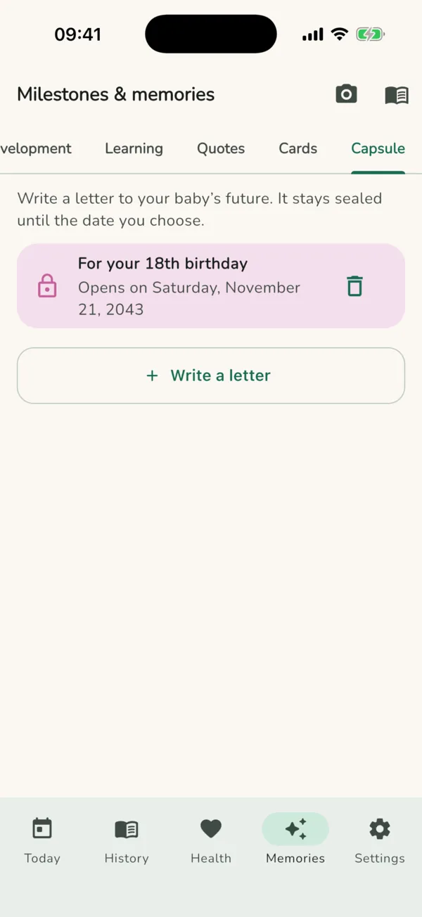 Cápsula del tiempo de MiBB con una carta sellada hasta su 18.º cumpleaños